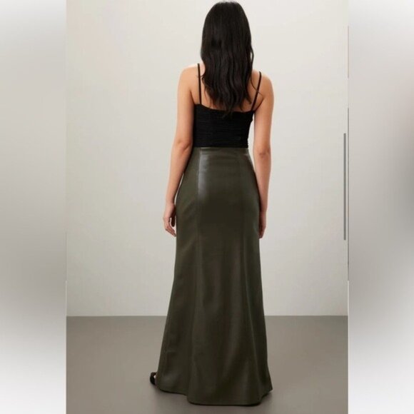 Nanushka Carlotta Faux Leather Hunter Green Maxi Skirt Fall Size Large Grunge - Picture 9 of 11